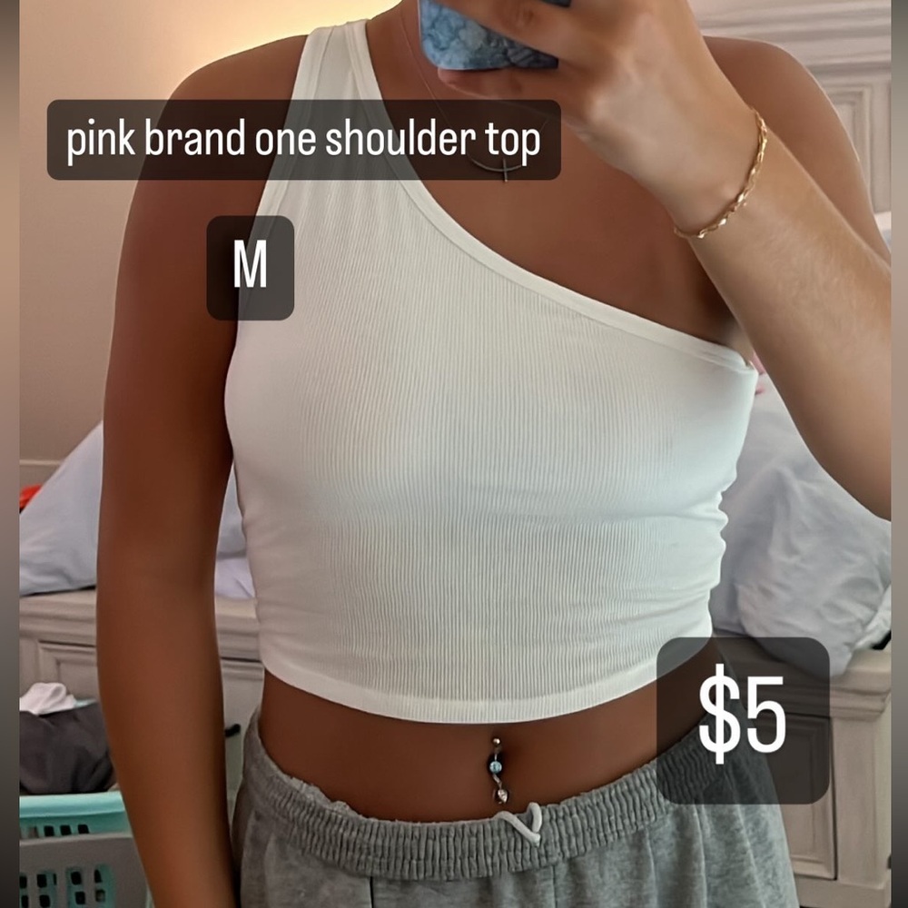 💝Pink one shoulder top white